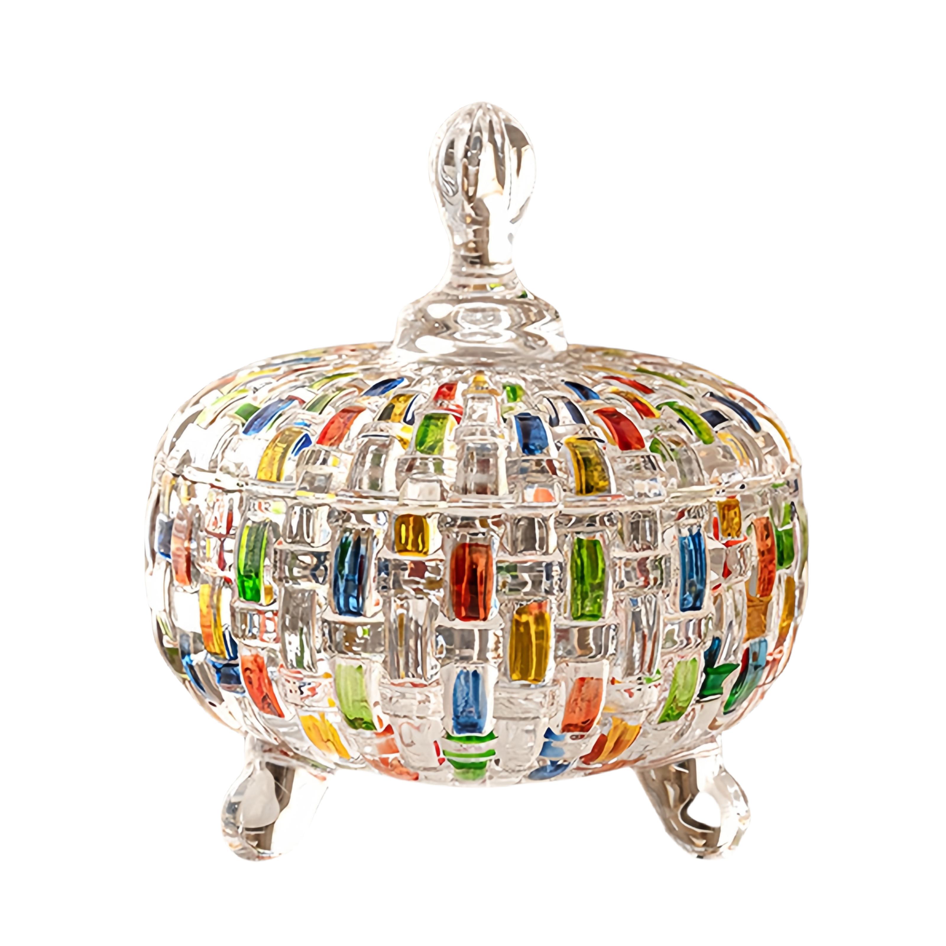 TEMU Hand Painted Colored Candy Jar, Lidded Glass Candy Jar, Crystal Glass Candy Box, Christmas Candy Jar, Party Decoration, Suitable For Family, Party, 24oz