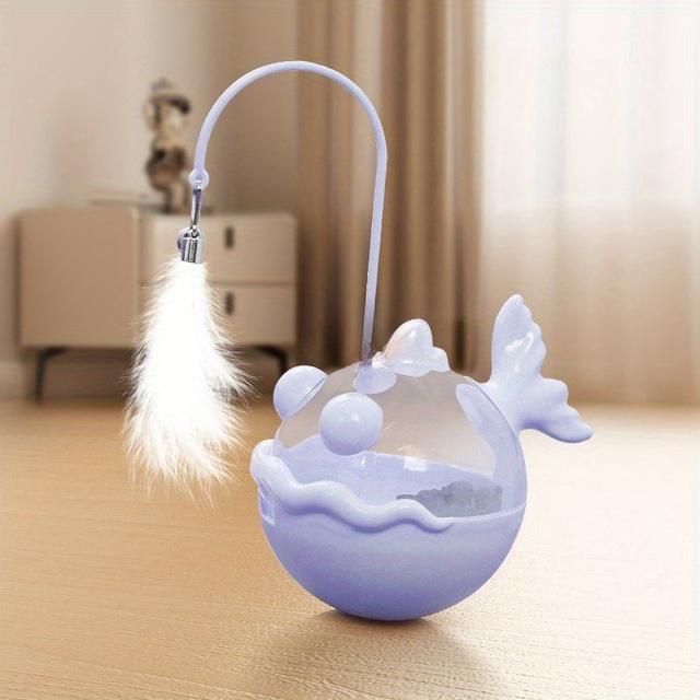 TEMU 1pc Cat Toy Self-entertainment Device: Interactive Teaser Wand With Treat Dispenser, 360° Rotating Design For – Artificial Feathers & Bells To 's Attention And Keep Them Engaged