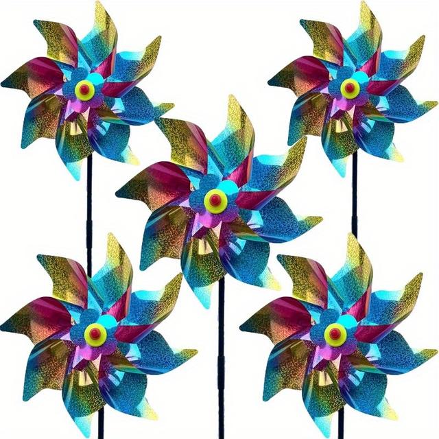 TEMU 5pcs Windmills For Garden Set, Bird Deterrent Set, Bird Scarers For Gardens Set, Bird Scarer Set For Protection Of Garden Crops, Fruits, Flowers, Lawns