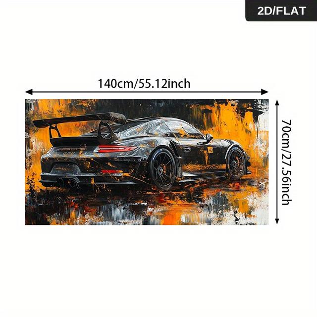 TEMU 1pc Frameless Modern Abstract Sports Car Canvas Art Print - 27.56x55.12in, Vibrant Orange & , High-Quality Wall Decor for Living Room & Bedroom, Sleek Minimalist Style,