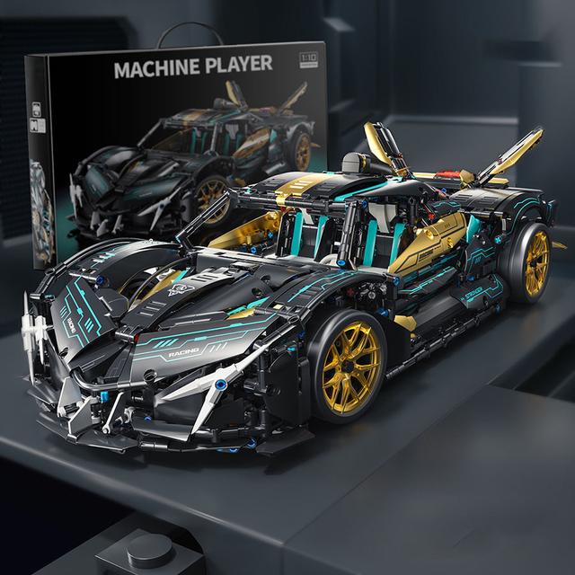 TEMU Modèle de voiture de sport en de construction, échelle 1:10, 2113 pièces, noir et doré avec de , détails complets, pour créer une esthétique mécanique , cadeaux de Noël sacrés