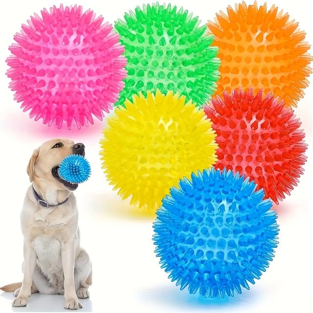 TEMU 6-pack Heavy-duty Spiked Dog Chew Balls For Dental Cleaning, Durable For Aggressive Chewers, Ideal For Puppies And Adult Dogs With Textured Surface