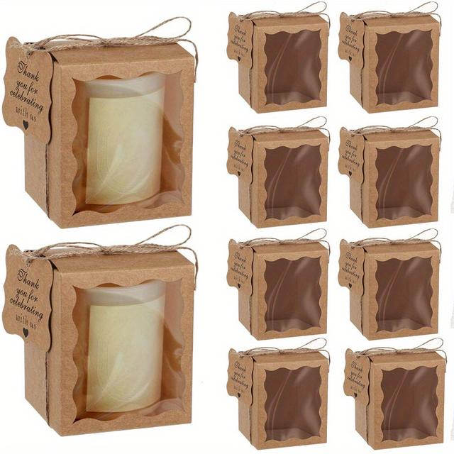 TEMU 10pcs Paper Candle Gift Boxes With Clear Window, Includes Tags & Twine For Wedding Favors, Birthday Party Packaging, Jewelry Display, Gift Boxes For Gifts