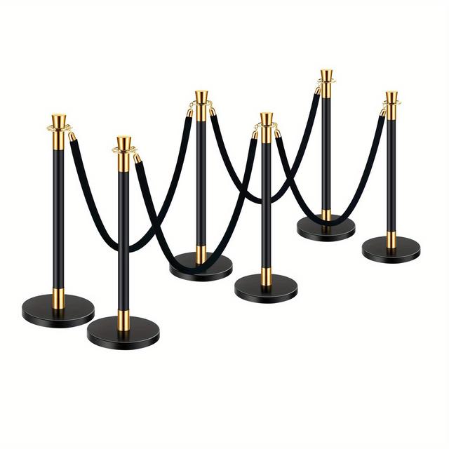 TEMU Zwarte RVS Stanchions Touw Mensdruk Controle Barrières met Rode Tapijt Veiligheidsbarrière, Velvet Touwen en voor Feest Theater Bruiloften, – 6 stuks