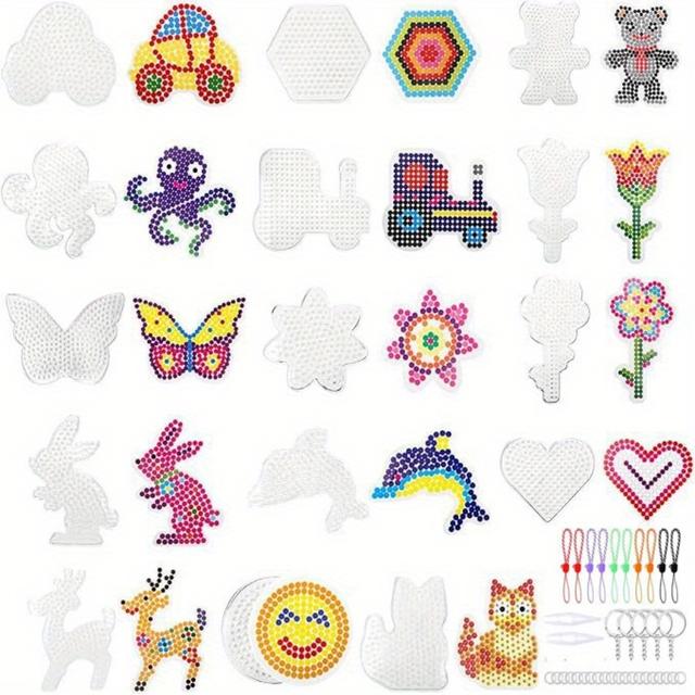 TEMU 15pcs 5mm Random Stencils, Iron-on Bead Boards, Transparent Melt Bead Nail Plates, With 15 Color Cards, Diy Manual Created Plug-in Boards, Various Patterns Holiday Gifts, Birthday Souvenir