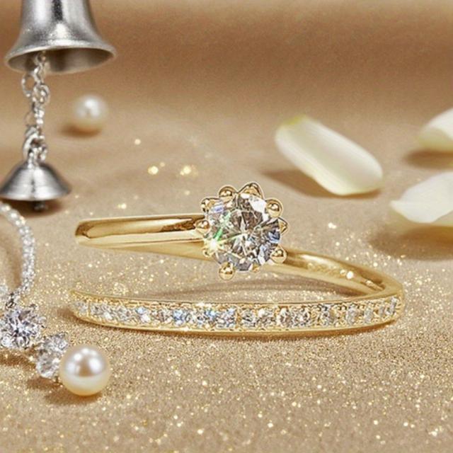 TEMU Mode Enkel Inläggning Glänsande Syntetisk Zirkonia Öppna Justerbara Ringar Guldringar för Kvinnor Vardag Casual Fest Ringar Smycken Present