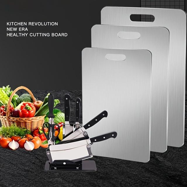 TEMU 3-pack Heavy-duty Stainless Steel Cutting Board Set - Bpa-free, Rustproof & Scratch-resistant With Heavy-hit Suitable, Camping, Picnic - Durable Easy-clean Boards