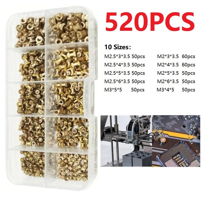 TEMU 520pcs Knurled Insert Nuts - M2 M2.5 M3 Female Thread Brass Threaded Insert Embedment Plastic And 3d Printing Components
