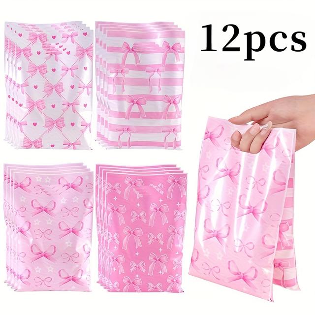 TEMU Gift For Her/him 12/24pcs Pink Bow Plastic Gift Bags | 4 Cute Mixed Party Tote Bags With Handles, Durable Pp Material, Perfect For Birthdays, Weddings, Bridal Showers