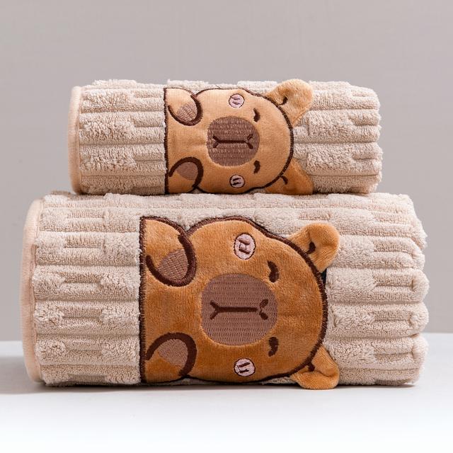 TEMU 2pcs Cute Capybara Face Bath Towel Set | Super Fleece, 34x74in Towel & 70x140in Bath Sheet, Ultra Absorbent Quick-dry, Ideal For Spa, Gym, Hotel, Guest Bathroom, Wash Cloths