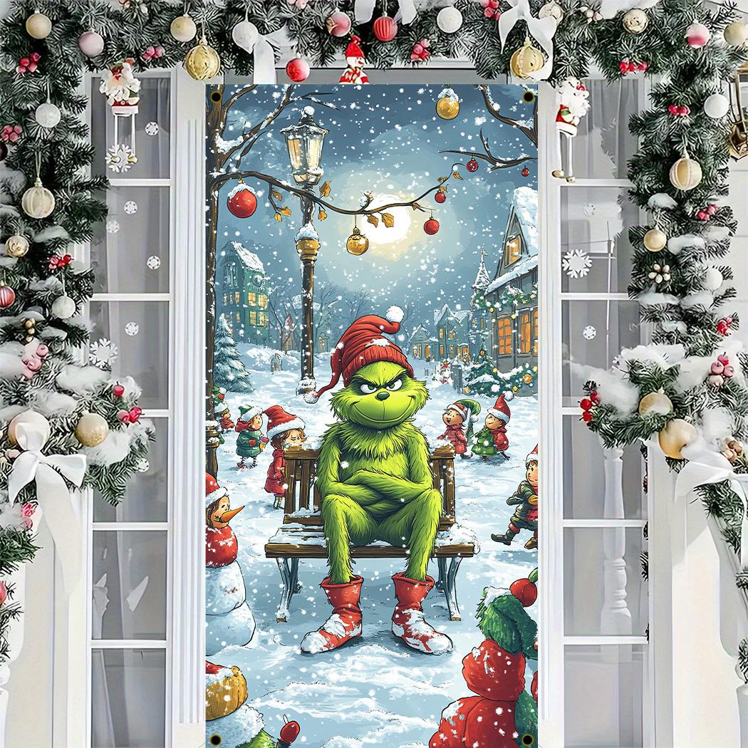 TEMU Modern Christmas Green Door Curtain - Indoor/outdoor Holiday Decor, Contemporary Style, Polyester, Christmas Decor