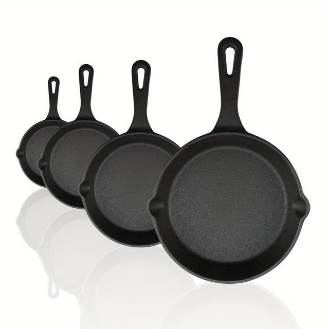 TEMU 4pcs Cast Iron Set 14cm 16cm 20cm 26cm Frying Pan For Searing Baking Set
