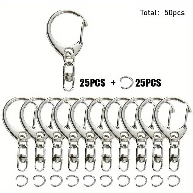TEMU 50 cierres de langosta de D junto con llaveros, clips para llaveros, ganchos giratorios, ganchos de , adecuados para llaveros artesanales, 25 llaveros y 25 anillos abiertos