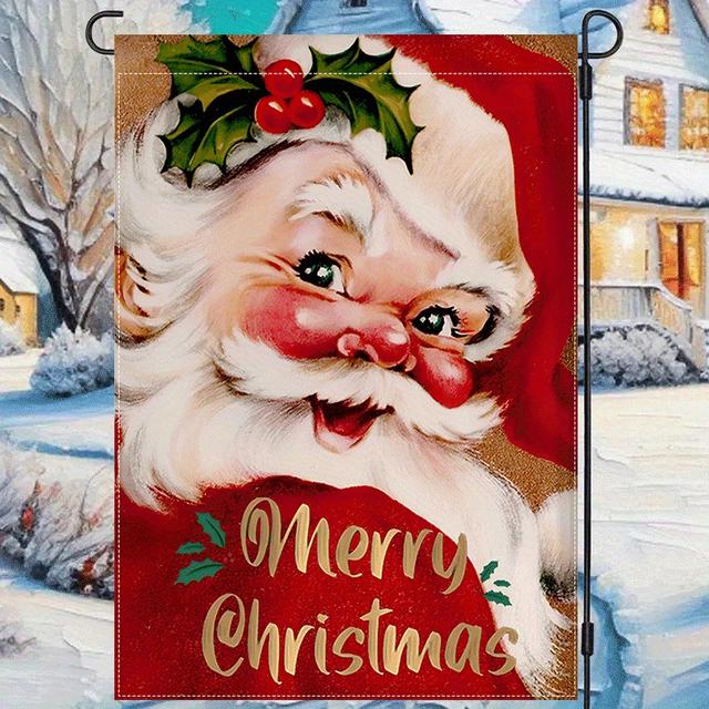 TEMU 2d Door Banner, Merry Christmas Smiling Santa Claus Garden Flag- Double-sided Outdoor Decoration, Suitable For Yard, Porch, And Lawn, 12x18inch Printed Welcome Door Flag