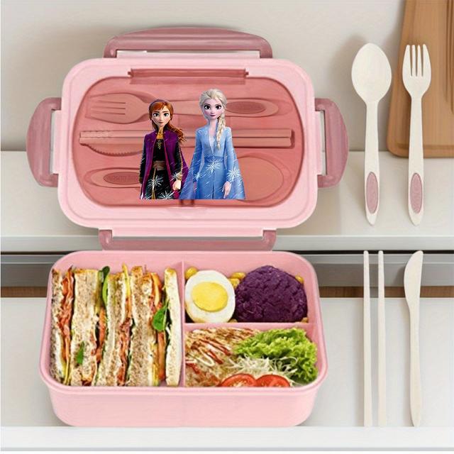 TEMU . Disney Frozen Anna & Elsa Mittagstasche mit 2 Fächern & Klaren Deckeln - Robuster Kunststoff-Lebensmittelbehälter für Schule, Büro, Jugendliche, Erwachsene - Nur Handwäsche