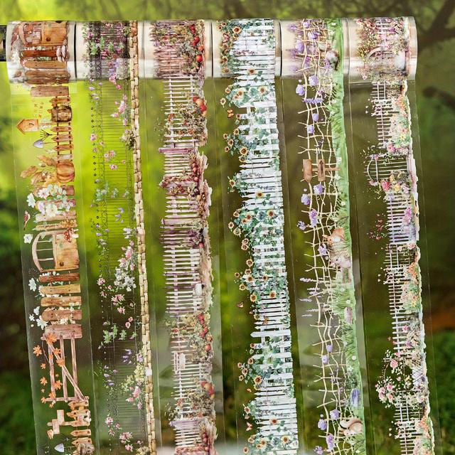 TEMU ジャンクジャーナリング用ガーデンフェンスPETテープステッカーセット、手作りアカウントスブックステッカー装飾テープ6ロール