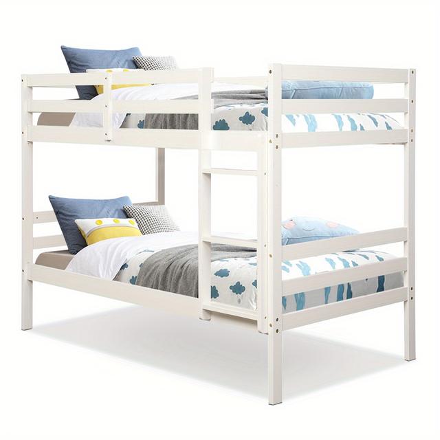 TEMU Multigot Twin Over Twin Bunk Bed, Pine Wood Bunk Bed With Wide Ladder, Safety High , Solid Flat Slat, Modern Full Bunk Bed For Home, Dorm, Apartment