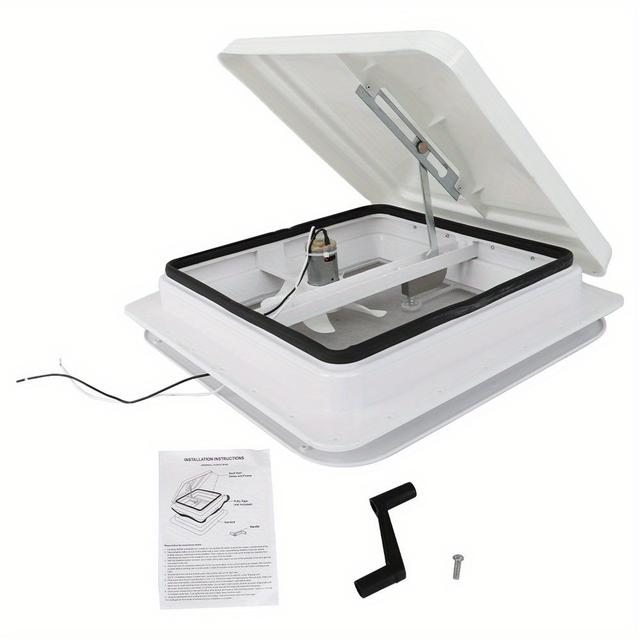 TEMU Rv Roof Vent Fan Kit White 14" X 14" 12 V 6" Blades For Camper Trailer Universal