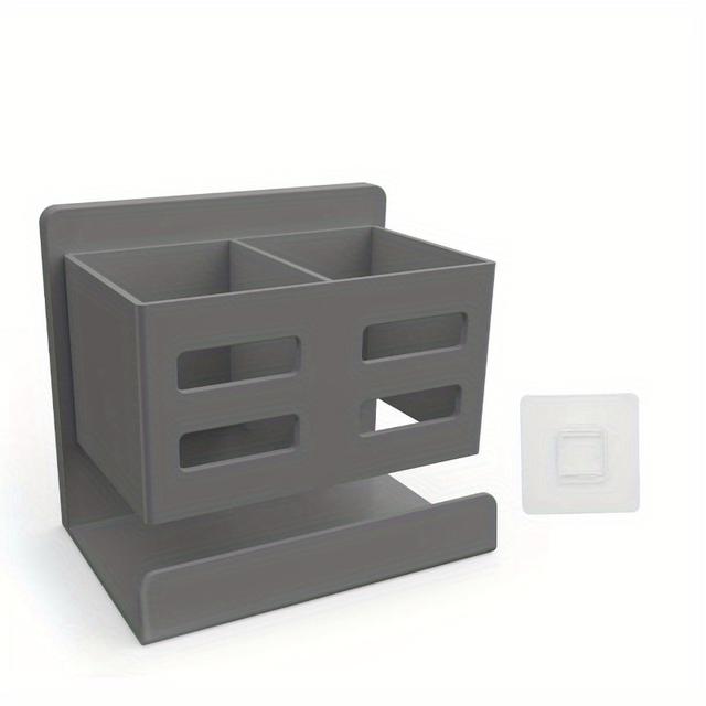 TEMU Wall-mounted Multi-functional Storage Rack For Bathroom Vanity - No Drilling Required, Holds Combs, Toothbrushes, Razors - Durable Plastic, Space-saving Design, Bathroom Organizers And Storage