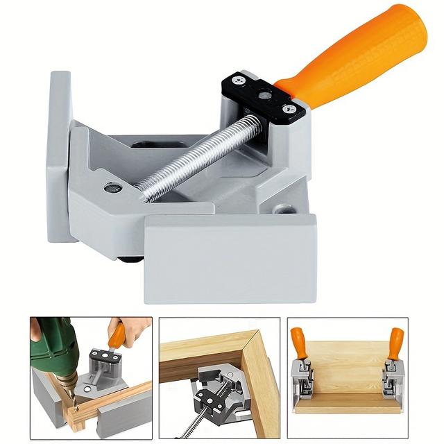 TEMU 1pc Abrazadera de Ángulo Recto de Aleación de Aluminio con Mango Naranja - Herramienta de Precisión para Carpintería y Soldadura, Ideal para Marcos de Fotos y Herramientas de Carpintería