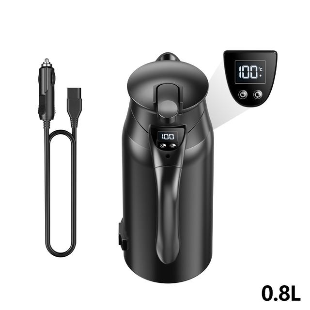 TEMU Termo Universal Inteligente para Coche 12V/24V de Gran Capacidad 0.8L/1.2L | Hervidor Eléctrico de Acero Inoxidable, Batería No Recargable de 9V, Ideal para Viajes en Camión y Uso en