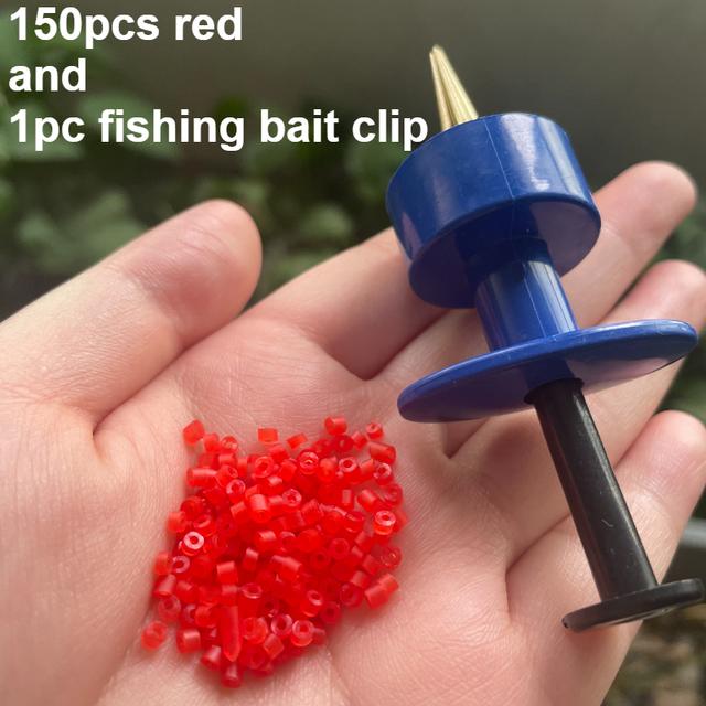 TEMU 151pcs Fishing Baits Elastic Granule Rubber Rings Set Inclusion 1pc Blood Worm Bait Clip And 150pcs Red Worm Fishing Elastic Band