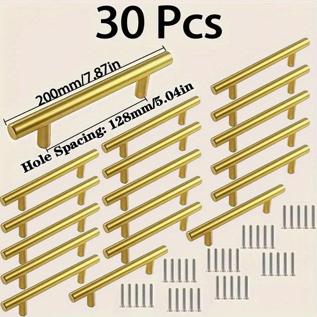 TEMU 30- Piece Overbearing Golden Long Cabinet Door Handle, Kitchen Hardware Door Handle, Metal Material, Screw Length 0. 98 Inches, Integrated With Furniture