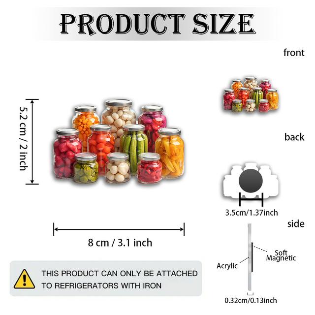 TEMU 1 ks Magnet na skleněnou dózu ve vintage stylu - Barevné omarované zelenina a ovoce v akvarelovém stylu, akrylový a gumový měkký magnet pro domácí kuchaře a , ideální na Den díkůvzdání