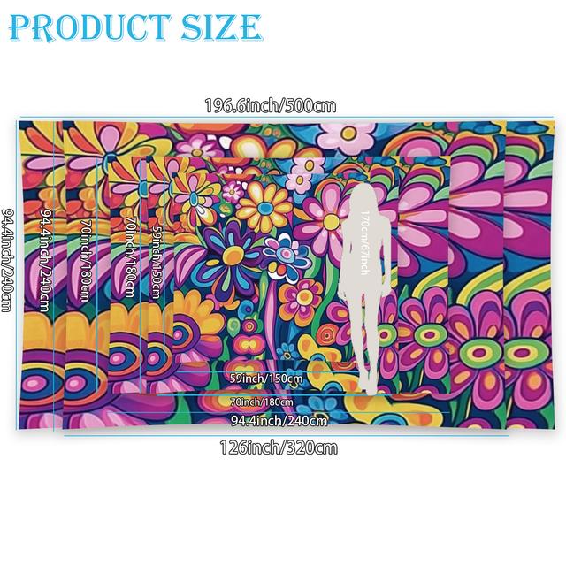 TEMU 1pc Qd- Bohemian Retro Floral Pattern Sunshade Canopy | Lightweight Polyester For Beach, Camping, Garden, Picnics - Outdoor Adventure Shade (poles Not Included)