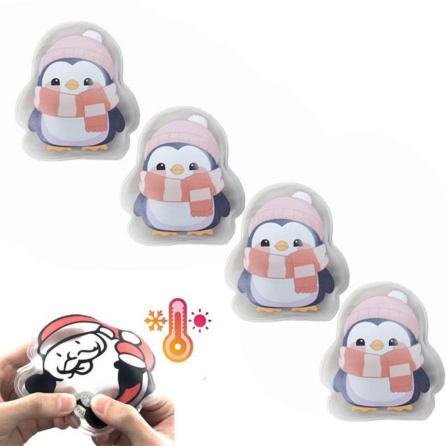 TEMU 4개입 즉석 핫패드 & 손warmer - 펭귄 디자인 휴대용 젤 히팅 패드, 배터리 불필요, 재사용 및 세척 가능, 가정, 사무실, 여행용