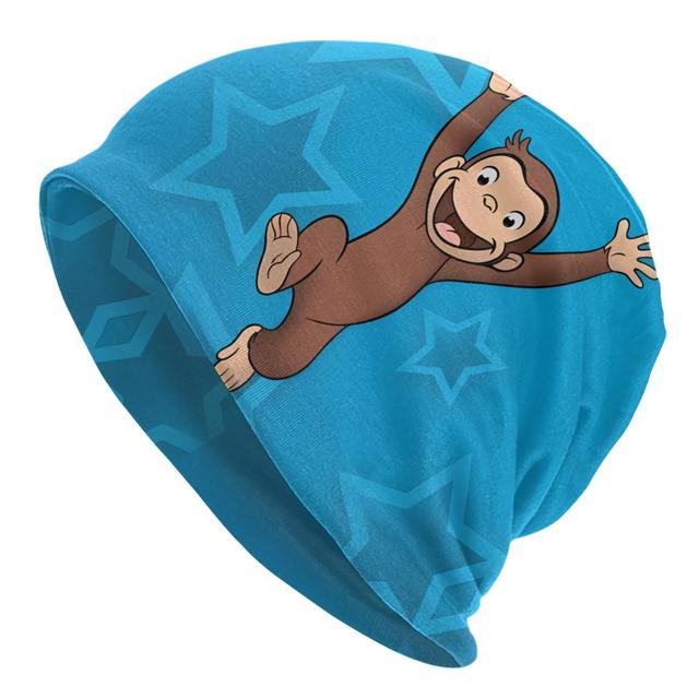 TEMU Biihudu Men's Cartoon Monkey Beanie Hat - Monkey Face With White Stars, Stretchy Fit Novelty Skull Cap For Themed Parties, Casual Outfits & Casual Attire - Fun Gift For Men