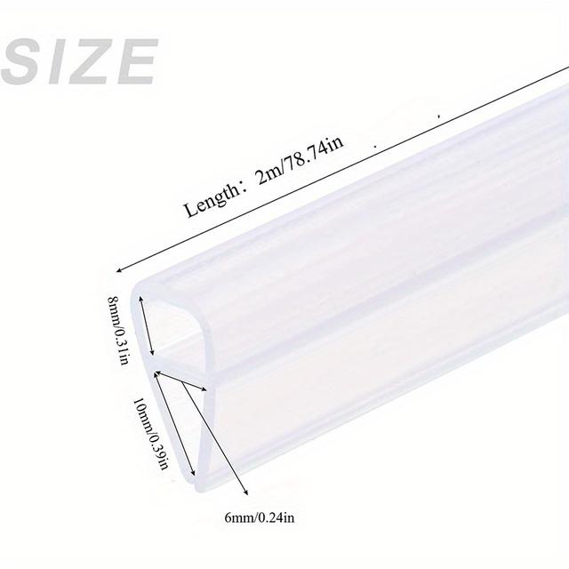 TEMU 198cm Long Bathroom Shower Strip, U-shaped Rubber Shower Strip, Suitable For 4-6mm Glass Curved And Vertical Screens, Long Transparent Shower Strip