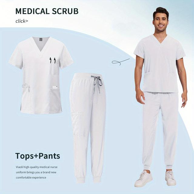 TEMU Herren-Atmungsaktives Scrub-Uniform-Set mit kurzen Ärmeln und Hose, ideal für Schönheitssalons und Spas.