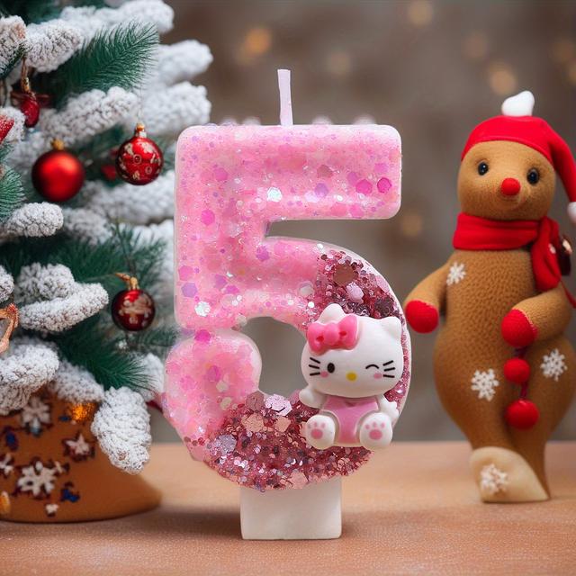 TEMU Hello Kitty Number 0-1-2-3-4-5-6-7-8-9 Candle - Pink Creative Birthday Cake Decorations For Carnival, Desserts, New Year's Eve, Christmas & Halloween