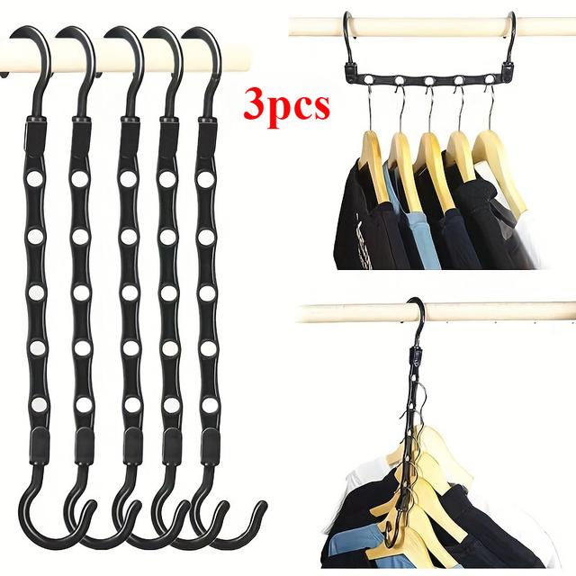 TEMU 3pcs Space Saving Hangers, Black Plastic Closet Organizer, Magic Shirt Hanger For Clothing Stores
