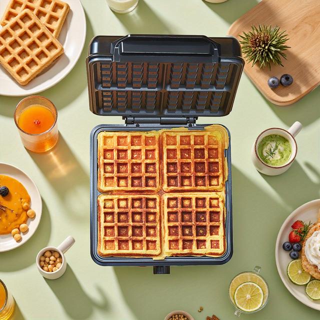 TEMU Stainless Steel Belgian Waffle Maker - 4- Square Nonstick Plates, 1200w Fast Heating - 3 Browning Levels - Compact For , By Yabano