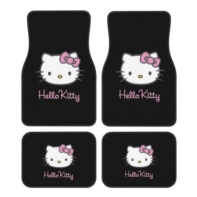 TEMU مجموعة أغطية مقاعد السيارة من Sanrio Hello Kitty 4 قطع، قماش محبوك، حامي وسادة السيارة برسوم كرتونية للكريسماس، حماية للمقعد، ملحقات سفر