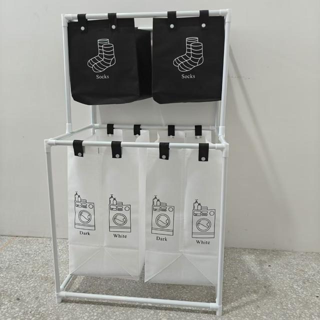 TEMU 1 db Dupla Rétegű Szennyeskosár | Tároló Állvány 4 Levehető Szennyeszsákkal Ruhákhoz és Kellékekhez, Nem Anyag, Alkalmi Stílus, Szennyeskosarak