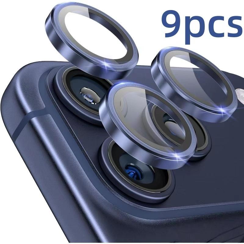 TEMU 9pcs Set Of Stylish Orange Lens Protector Covers And Camera Lens Glass Protective Films, Suitable For Iphone 17 Pro Max, 17 Pro, 17, 16, 15, 14 Pro Max, 16 Plus