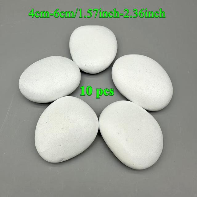 TEMU 10 White Oval Pebbles, Natural Handicraft Pebbles, For Diy Craft, Decoration And , Medium Size, Natural Stone, White Smooth And Irregular, (1.57 Inch -2.36 Inch)