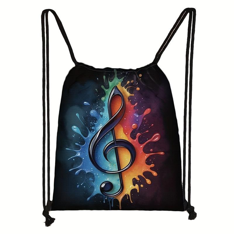 TEMU Elegant Music-themed Backpack With Musical Note & Instrument Design - Large Capacity Durable Polyester Bookbag For, Travel, For &, Hand Washable, Elegant Style Daypack