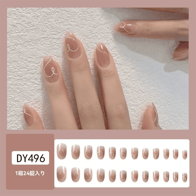 TEMU 24個セット ハンドメイド ショートネイル セット 取り外し可能 ヌードピンクシリーズ ホワイ付き 高級感のあるトなデザイン アクリル製 フェイクネイル ネイルアクセサリー