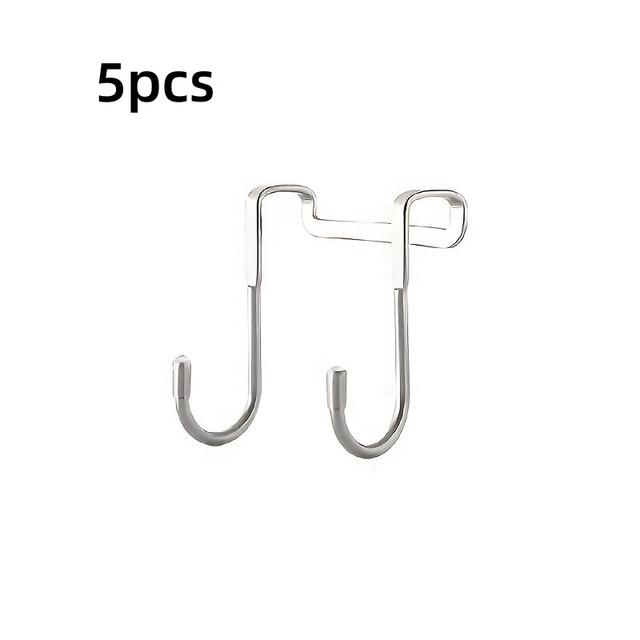 TEMU 5pcs -shaped Stainless Steel Hooks - Multifunction Space-saving Door Hangers For Bedroom, Bathroom, And Kitchen - , No Drilling Required, Cabinet Storage
