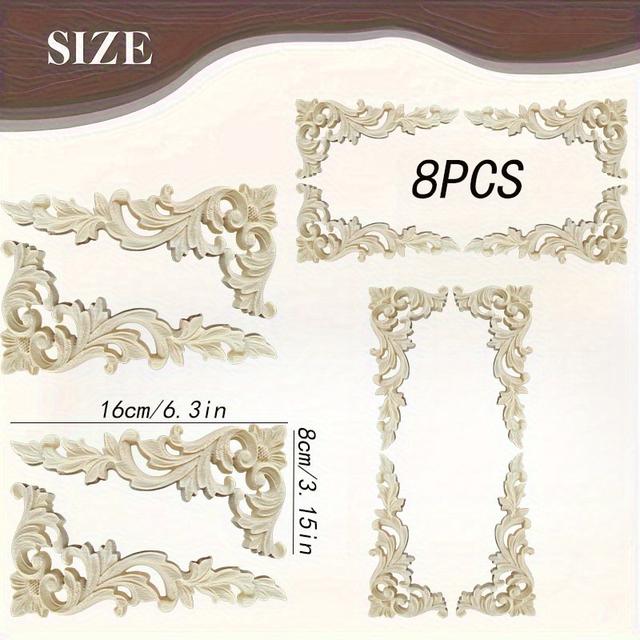 TEMU 8 szt. Drewniane Ozdobne Listwy Dekoracyjne, Wkładane Ozdoby Drzewne, DIY Długie Rzeźbione Listwy do Drzwi (Styl Nowoczesny)