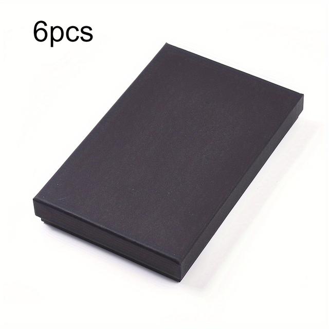 TEMU Gift For Her/him Set Of 6, Black Paper Jewelry Boxes Featuring Sponge Inserts, Square-shaped For Displaying Rings, Earrings, And Necklaces - Dimensions 7.87x5.12x1.18 Inches