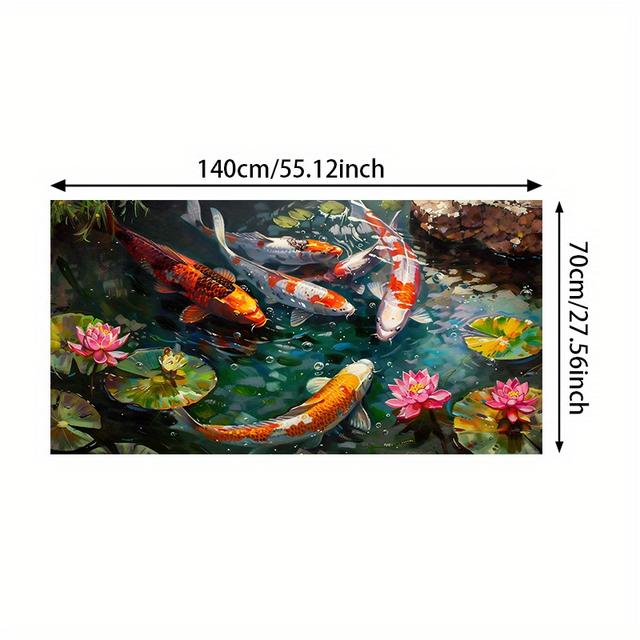 TEMU 1pc Vibrant Koi Fish & For Lotus Pond Canvas Art - 27.56x55.12in Frameless Modern Wall Decor, Japanese- With Colorful For Lotus Blossoms, Ideal For Living Room & Bedroom, Koi Pond Decor