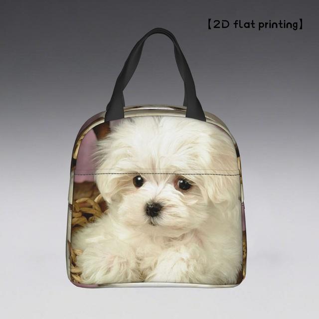 TEMU 1pc 2d Flat Printing Maltese Dog Portable Reusable Cooler Bag, Holiday Gift, Birthday Gift, Lunch Bag For Office, Beach, Vacation, Non-food Contact, 2d Flat