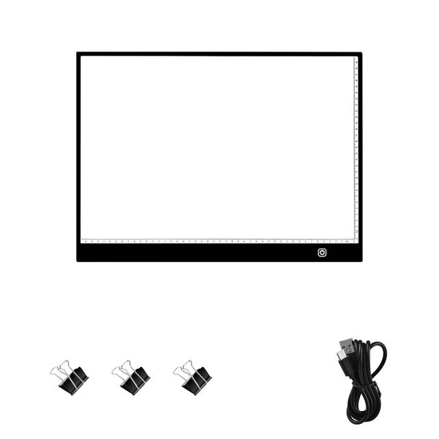 TEMU de dessin LED A2/A3/A4 alimenté par USB, kit de peinture diamant portable, de dessin d'art professionnel avec règle + 3 clips, adapté à l'animation, au , à la peinture diamant 5D et au dessin.