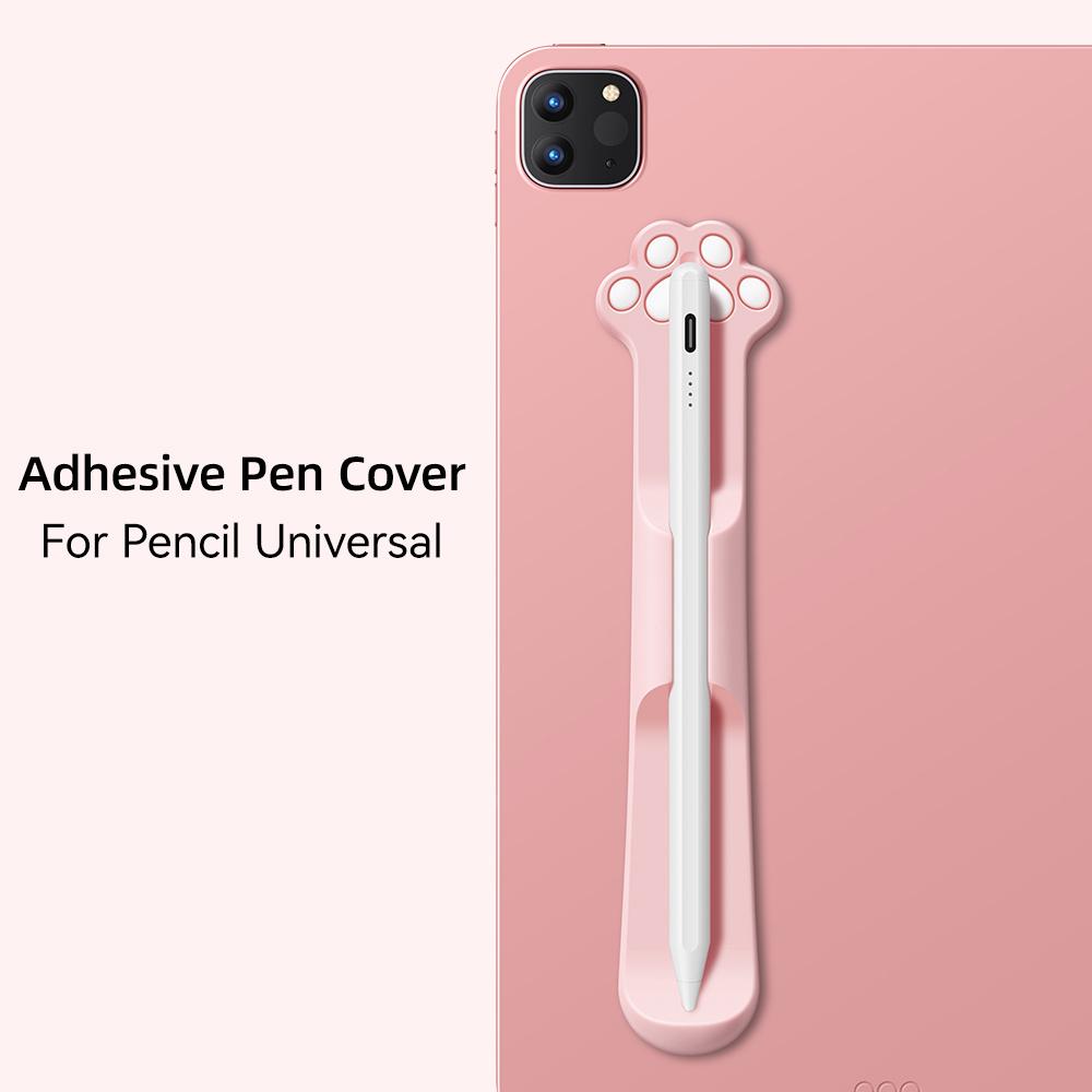 TEMU Cute Cat Paw Stylus Pen Case Stick Holder Tablet Pencil Holder Removable Adhesive Touch Screen Pen Protective Silicone Pen Cover With Suction And Self-adhesive