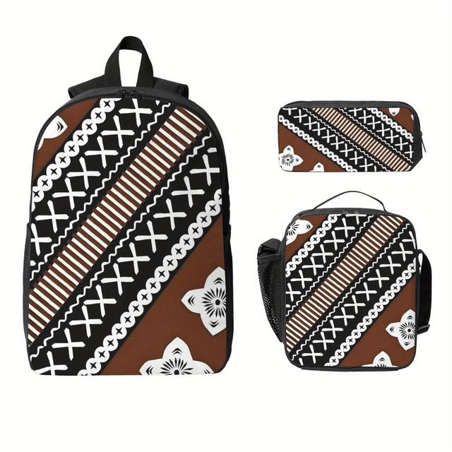 TEMU Of 3 Fijian School Bags, Including A Lightweight Pen Case Suitable For Office Staff, Back-to-school Gifts. Retro Design, Washable Backpack And Pencil Case, Ideal For ., For Teenager